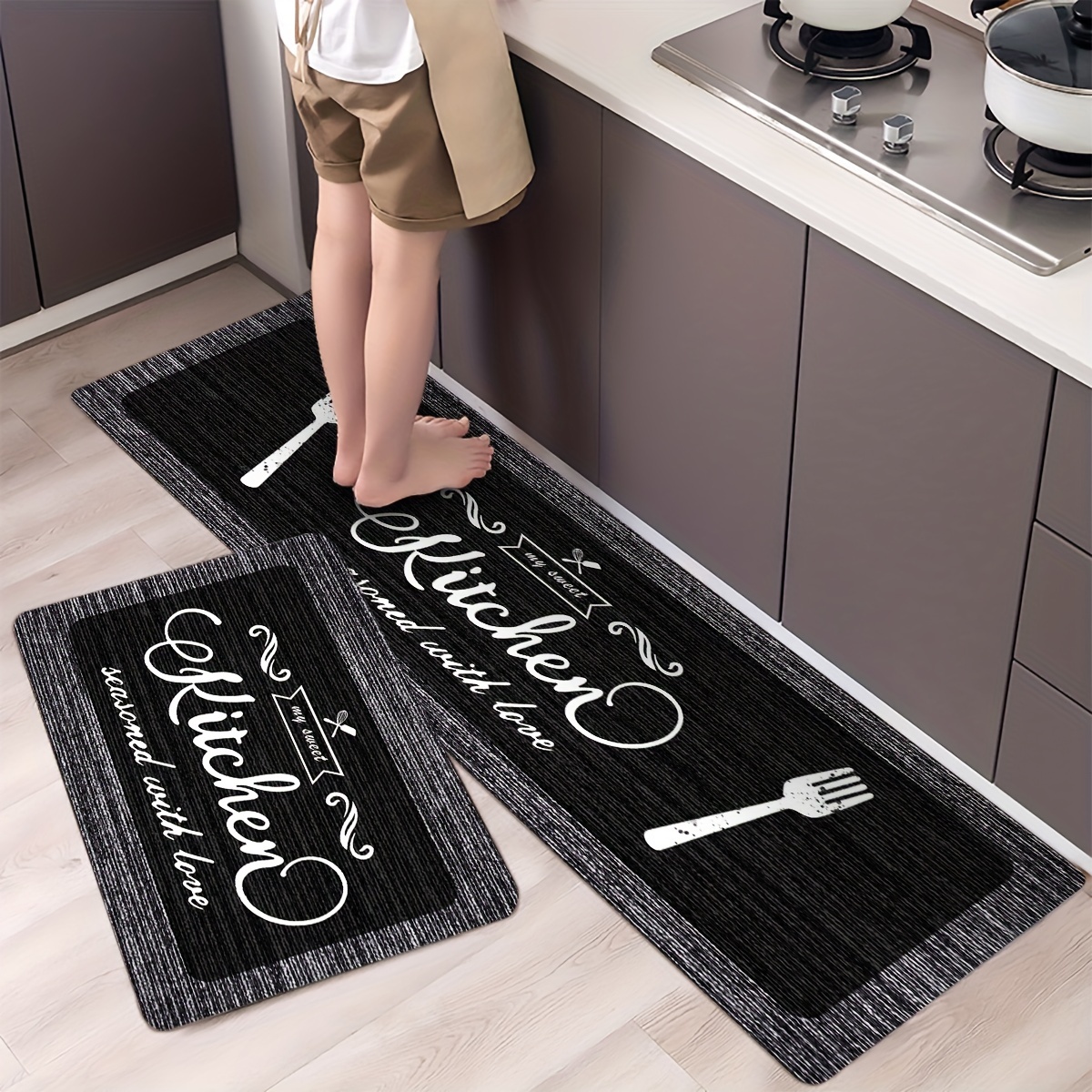 1pc Dark Grey Solid Pattern Anti-fatigue Cushion Kitchen Mat With Letter  Print, Quick-dry & Non-slip Kitchen Rug, Simple Style Silicone And Rubber  Kitchen Floor Mat For Kitchen, Bathroom, Entrance, Laundry Room, Etc.
