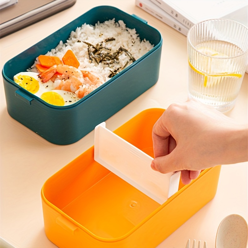 1pc Double Layer Plastic Lunch Box With Microwaveable Sealed Compartments,  Picnic Set