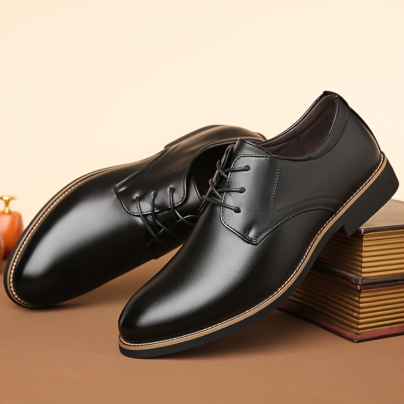 Zapatos Cuero Pu Negocios Informales Negros Hombres, Zapatos  Antideslizantes Suela Suave Cordones - Calzado Hombre - Temu