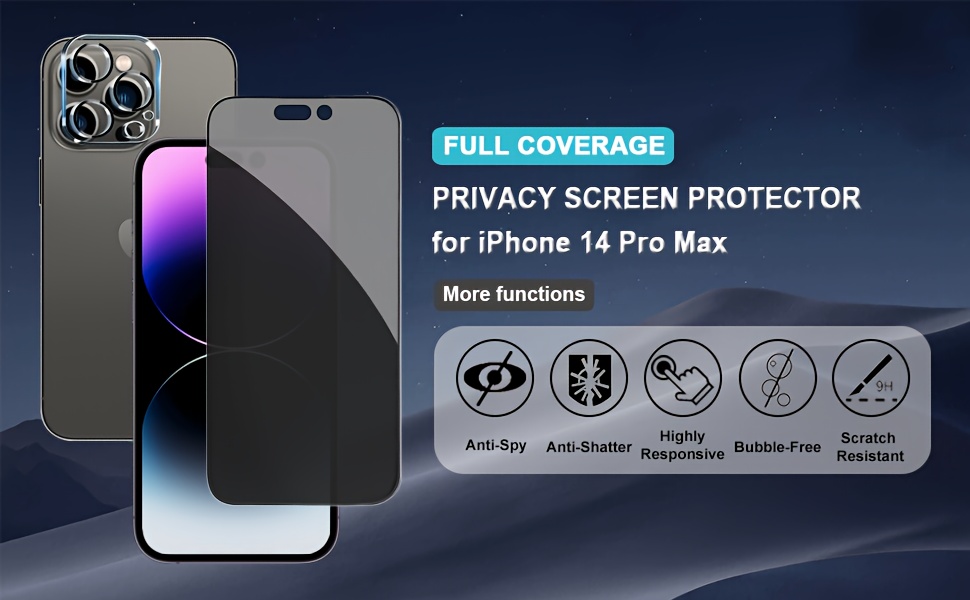 Pehael [2+2 Pack] iPhone 14 Pro Max Privacy Screen Protector with Camera  Lens Protector Full Coverage Anti-Spy Tempered Glass Film 9H Hardness  Upgrade