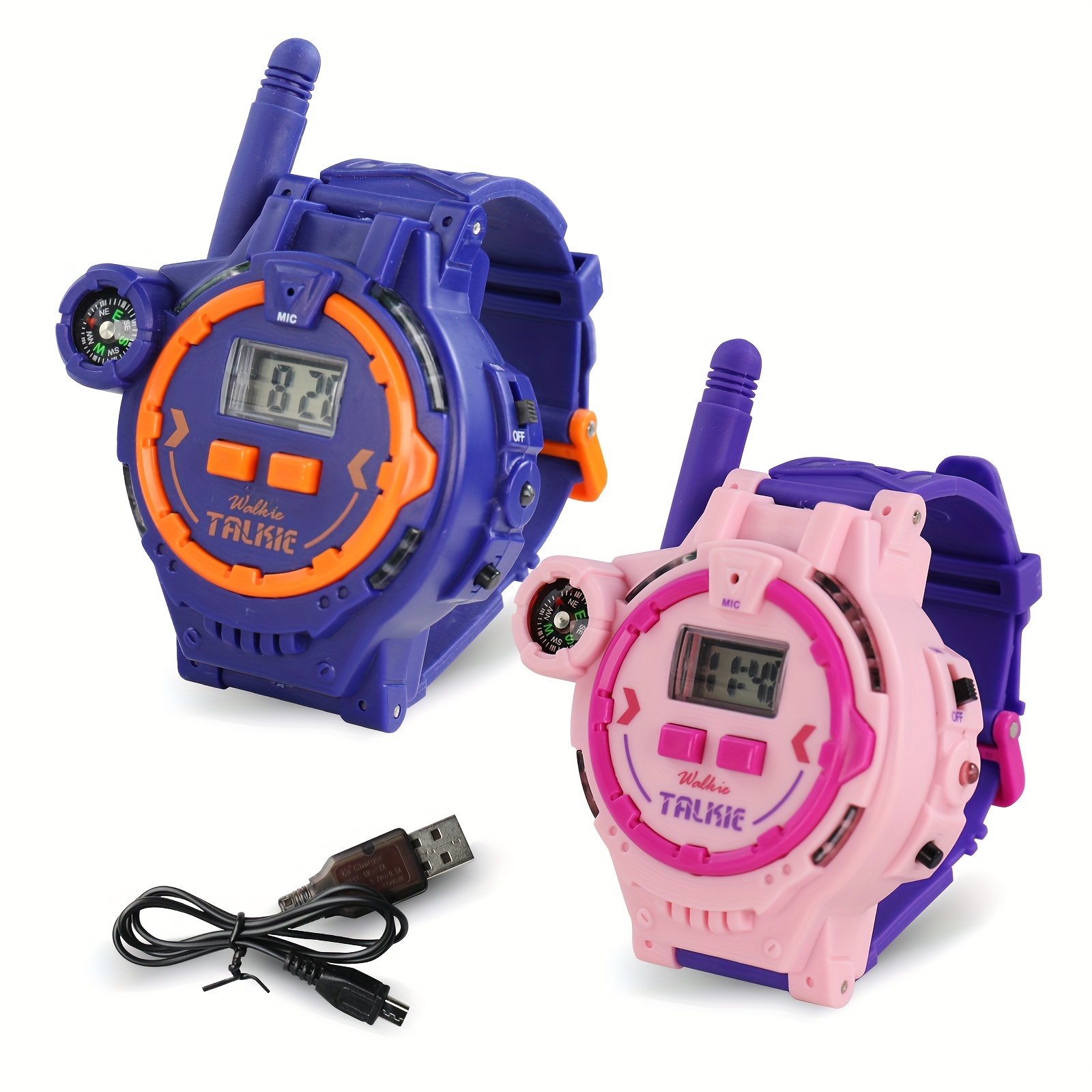 2 relojes walkie talkie recargables para niños, radio bidireccional walky  talky con linterna juego al aire libre para niños juguete interfono, regalo