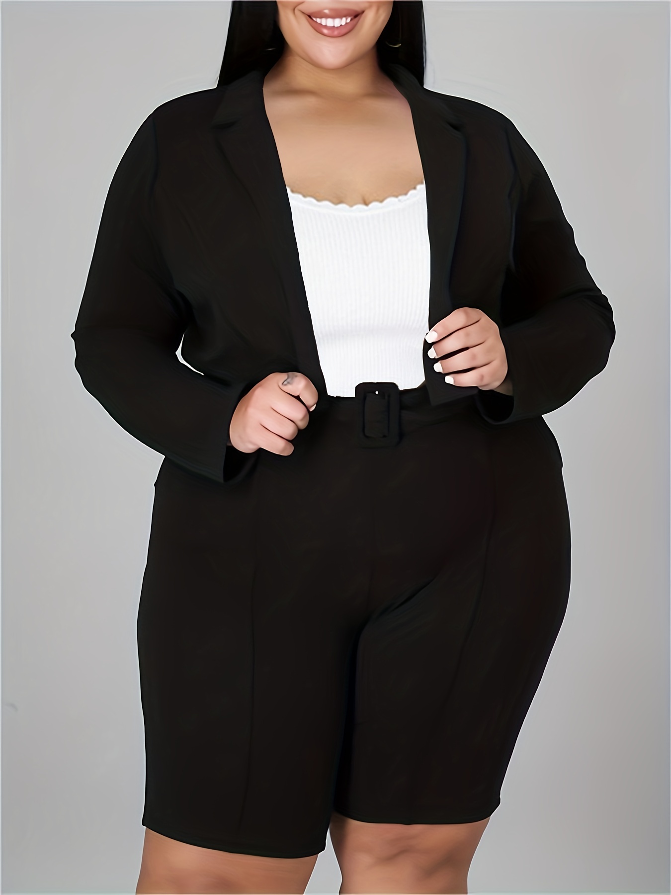 Women's Casual Suit Set Plus Size Solid Long Sleeve Lapel - Temu