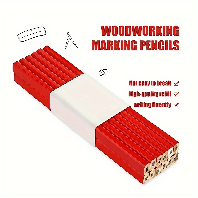 

6pcs/12pcs Woodworking Pencil 175mm Octagonal Woodworking Mark Drawing Pencil Tool Wooden Red Woodworking Pencil Set