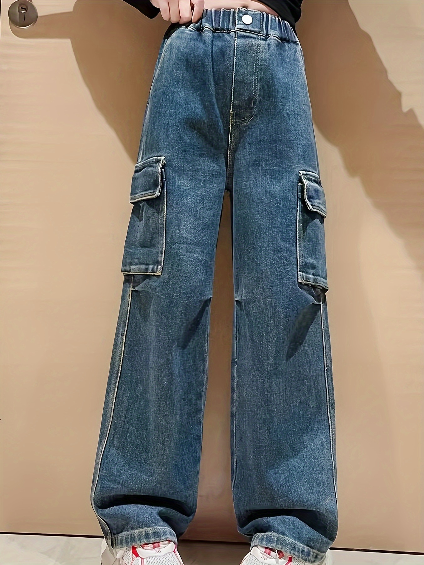 Trendy Girls Heart Patch Baggy Jeans Loose Fit Denim Pants - Temu Canada