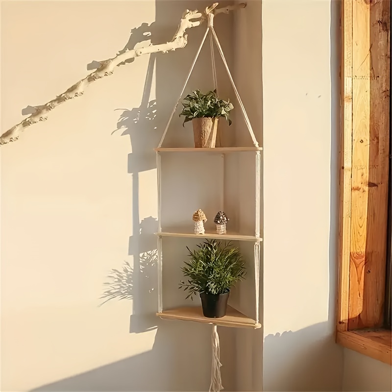 Hanging Shelves 3 Tier Hanging Plant Shelf Boho Farmhouse - Temu