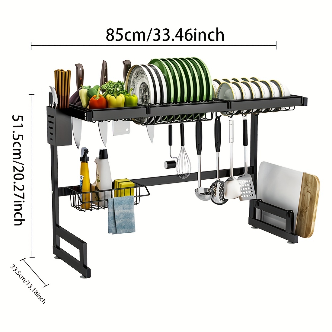 Over Sink Dish Drying Rack Display With Utensil Holder And Utensil