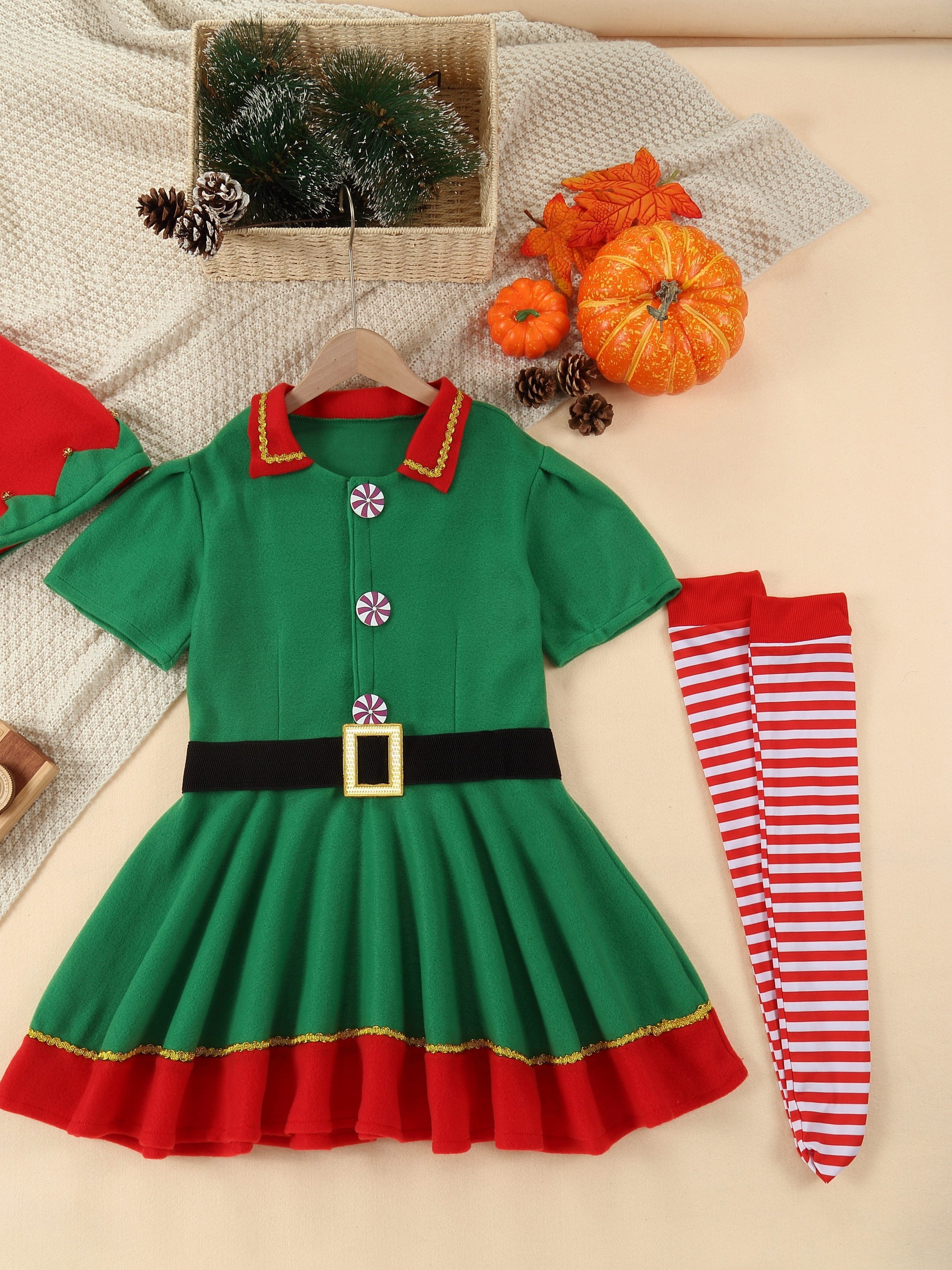 girls boys elf dress set for christmas party spring fall costume gift
