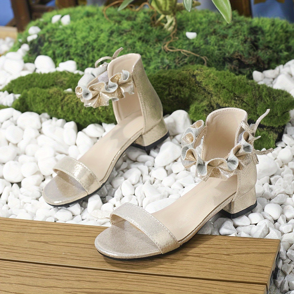 Girls Open Toe Chunky Heeled Sandals Breathable Non-slip Sandals
