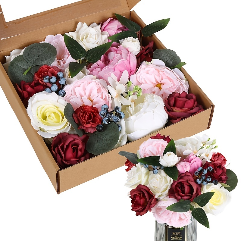 1 Pack Artificial Flower Combination Box Gradient Color Flower Stem DIY Wedding Bouquet Baby Shower Party Home Decoration Autumn Rose Pink