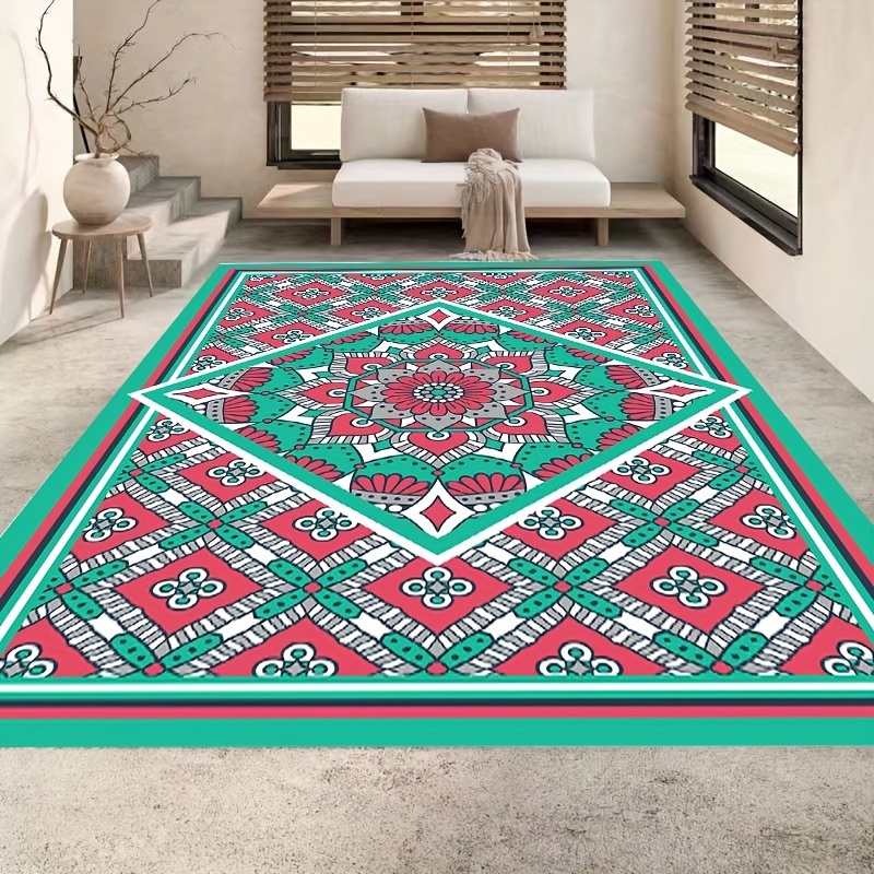  Fashriend Phyllis Floral Area Rug, 5'×7' Non Slip Colorful  Modern Rug, Thin Machine Washable Boho Rug Pad, No Shedding Rustic Large Rug  with Low Pile for Living Room, Bedroom, Dining Room