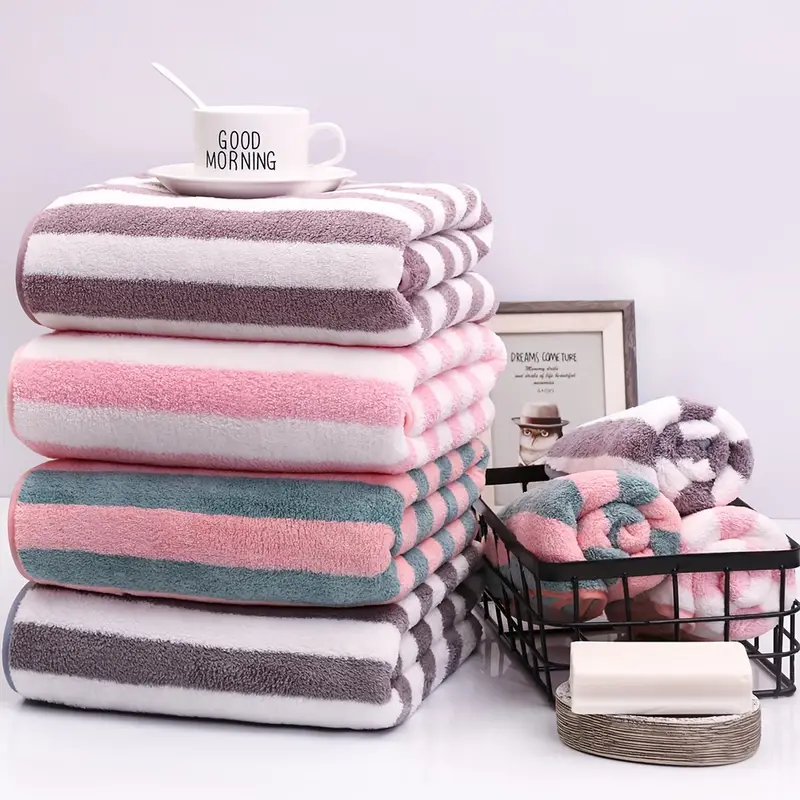 Quick-drying Super Absorbent Thickened Bath Towel Towel Set, High Quality  Coral Fleece Color Stripe Pattern Soft Comfort Bath Towel, Multi-purpose  Can Be Used As A Bath Fitness, Bathroom, Shower, Sports Yoga Towel 