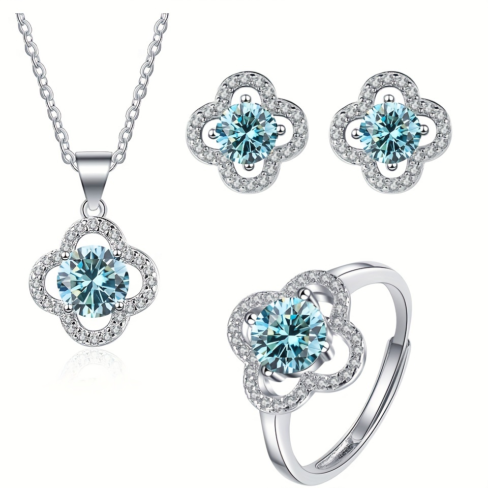 4pcs moissanite jewelry set 925   necklace plus ring     match daily outfits dainty chrismas gift for your lover details 9