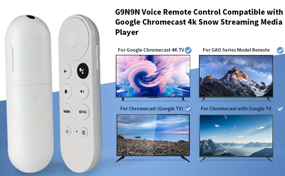  Control remoto de voz de repuesto para Google Chromecast 4k  Snow Streaming Media Player, G9N9N Control remoto Bluetooth para Google TV  GA01920-US/GA01923-US/GA01919-US/GA03131-US (solo remoto) : Electrónica
