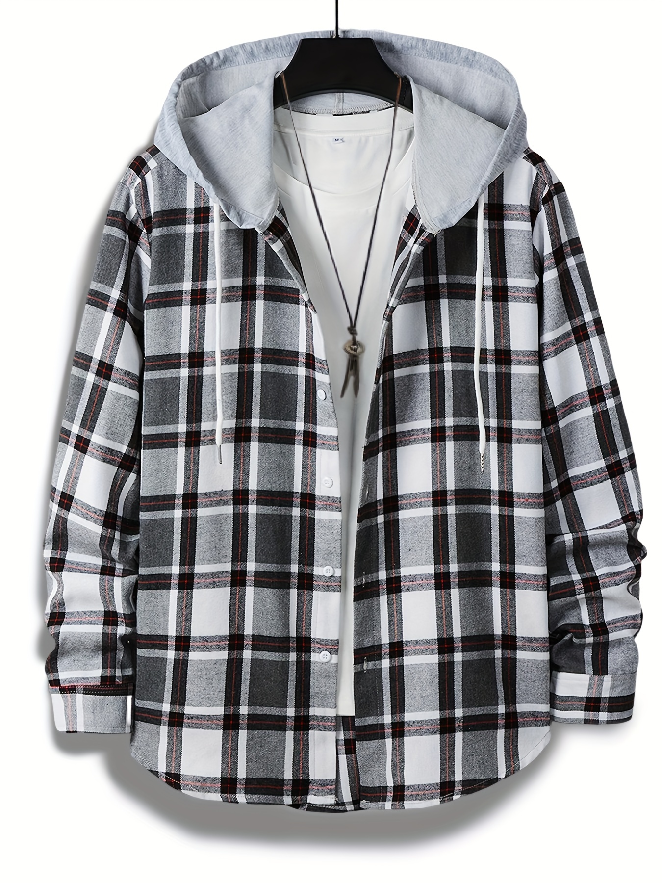 Men's Casual Plaid Hooded Flannel Shirt Long Sleeve Comfy - Temu