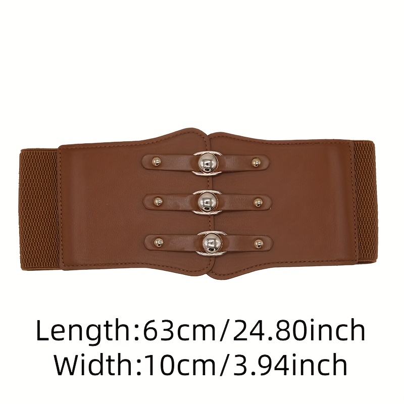 Brown Leather Corset Belt With Three Buckles Wide Adjustable Waist