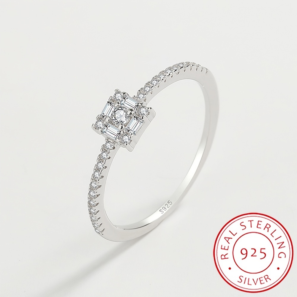 925 Sterling Silver Square Diamond Ring