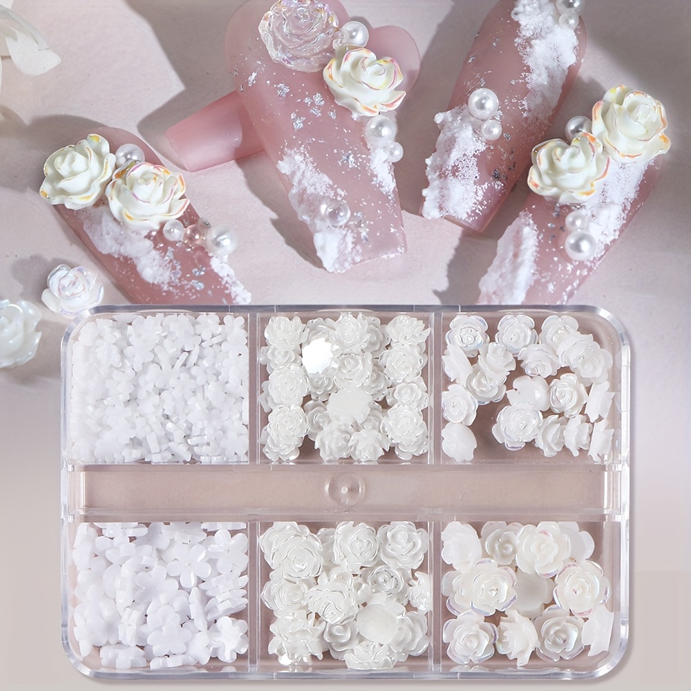 3d Flowers For Nails White Rose Nail Charms Resin Nail - Temu