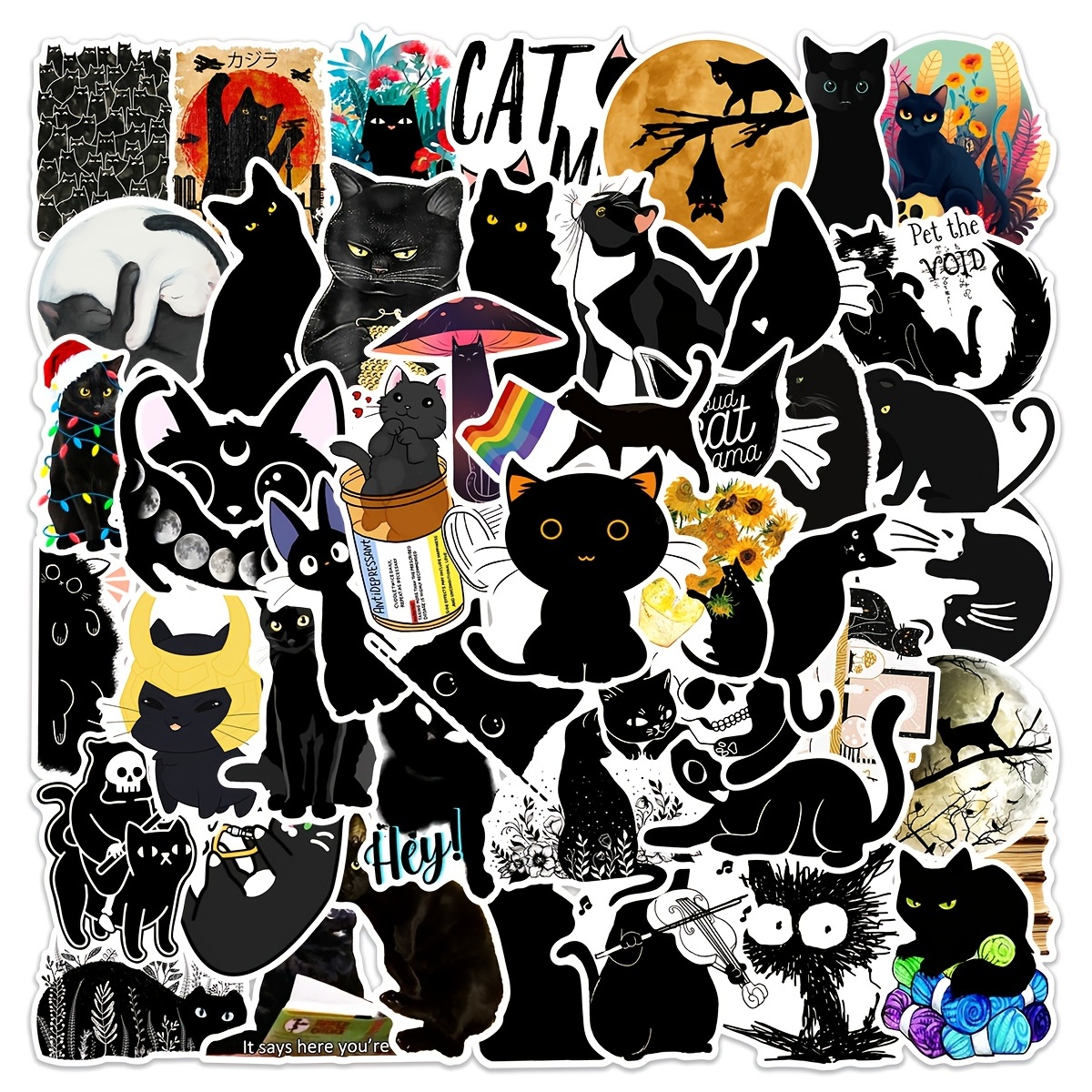 Cute cartoon black cat sticker