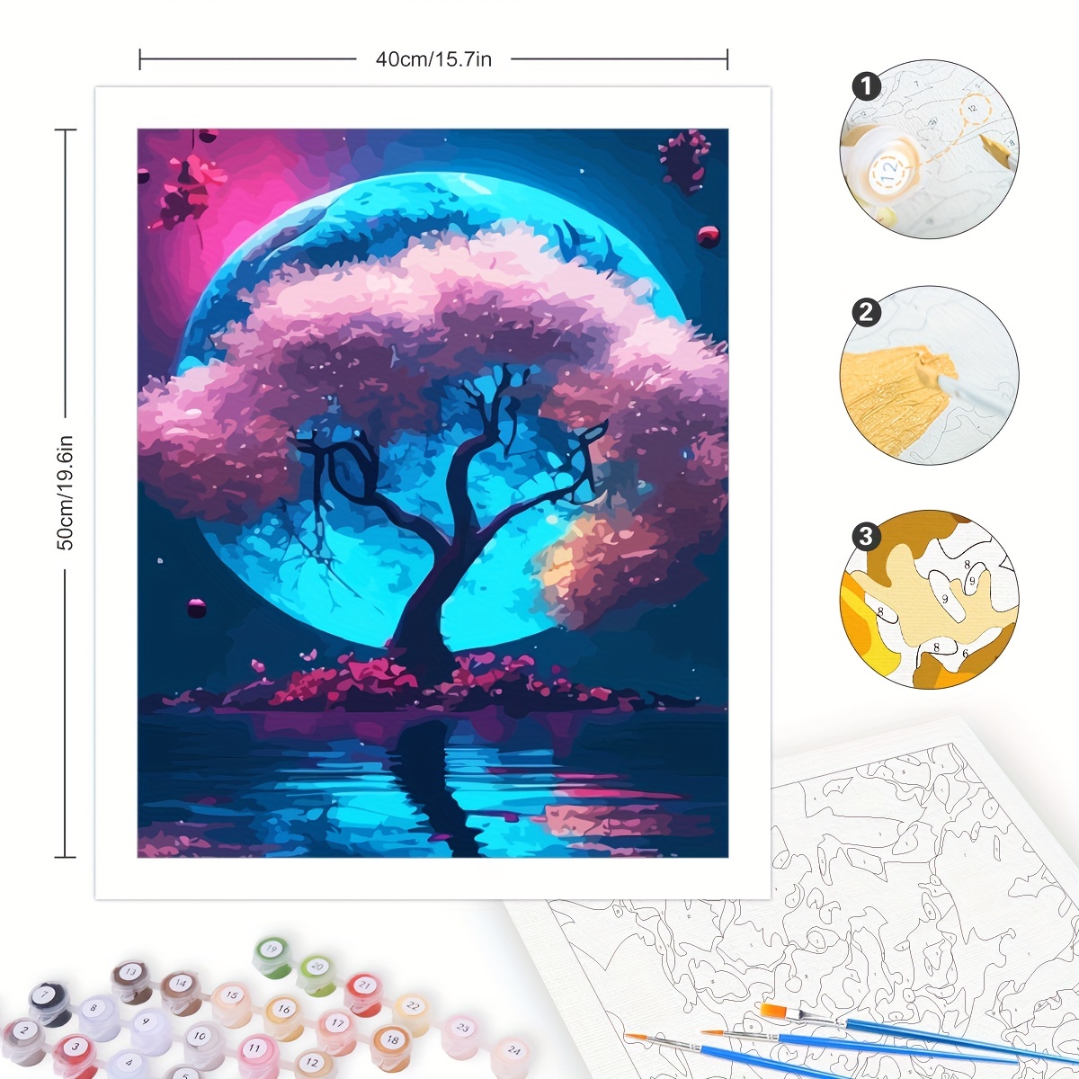 Diy Paint By Numbers Moon Tree Landscape Beginner Kits - Temu
