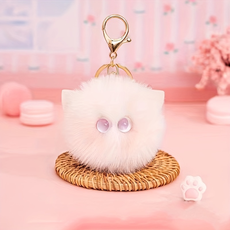 Cute Animal Fluffy Fuzzy Pom Pom Keychain