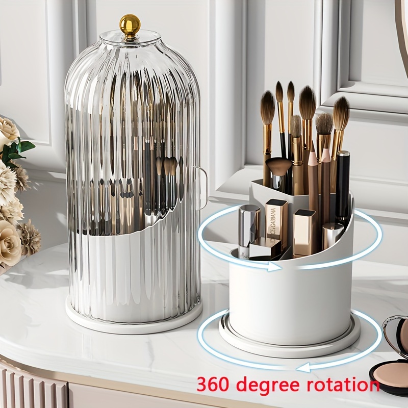 

1pc Luxury Rotating Makeup Organizer With Dustproof Lid - Transparent Cosmetic Storage Box For Bathroom & Vanity