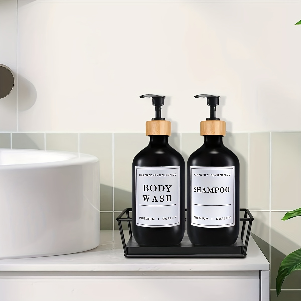 Dispenser Pompa Bambù Shampoo Gel Doccia Lozione Contenitore