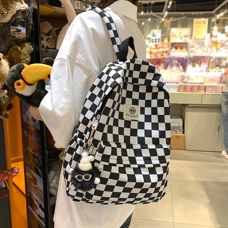 

Simple Casual Color Plaid Schoolbag Large Capacity Checkerboard Backpack Travel Backpack