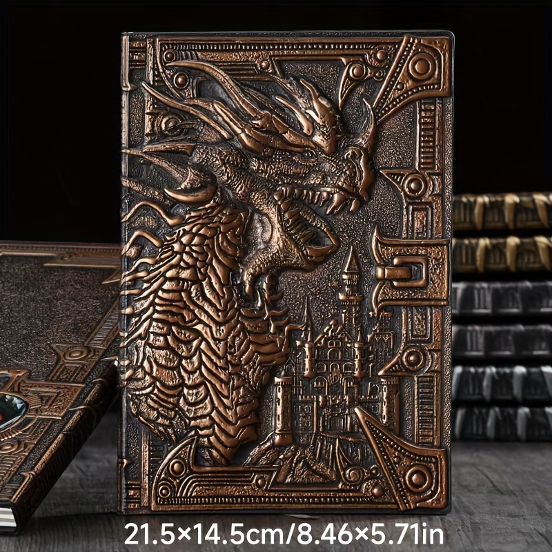 TEMU 1 Piece Of A Retro Notebook With A 3d Embossed Dragon Design Made Of Faux Leather, Holiday Gifts, Sketching, And Writing About Travel