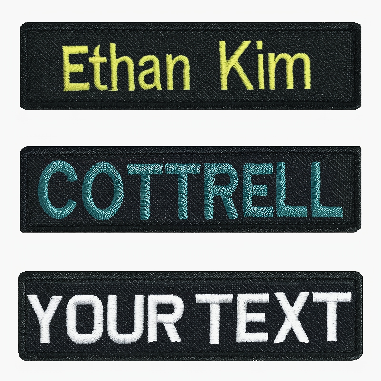  Custom Name Patches, 2pcs Personalized Embroidered Name Tag for  Jackets Backpacks Dog Harness Patches/4x1 (Black) : Arts, Crafts & Sewing