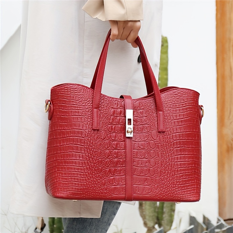 Crocodile Pattern Bag Set Women Fashion Elegant Handbag Tote - Temu