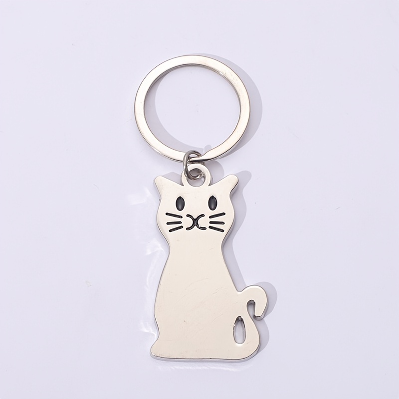 Cute Cat Keychain Pendant Silvery Animal Backpack Pendant Car Keychain ...