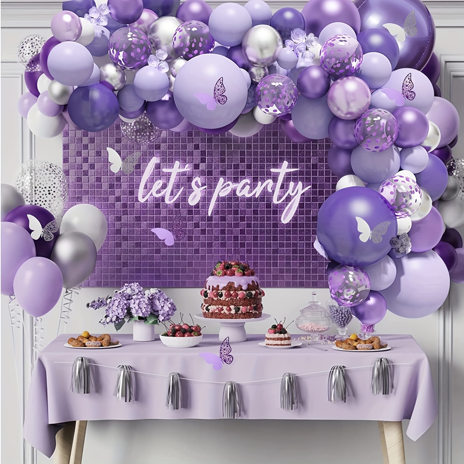 Purple Happy Birthday Banner Party Decorations Purple White Balloons  Garlands Lavender Mermaid Birthday Themed Party Streamers - AliExpress