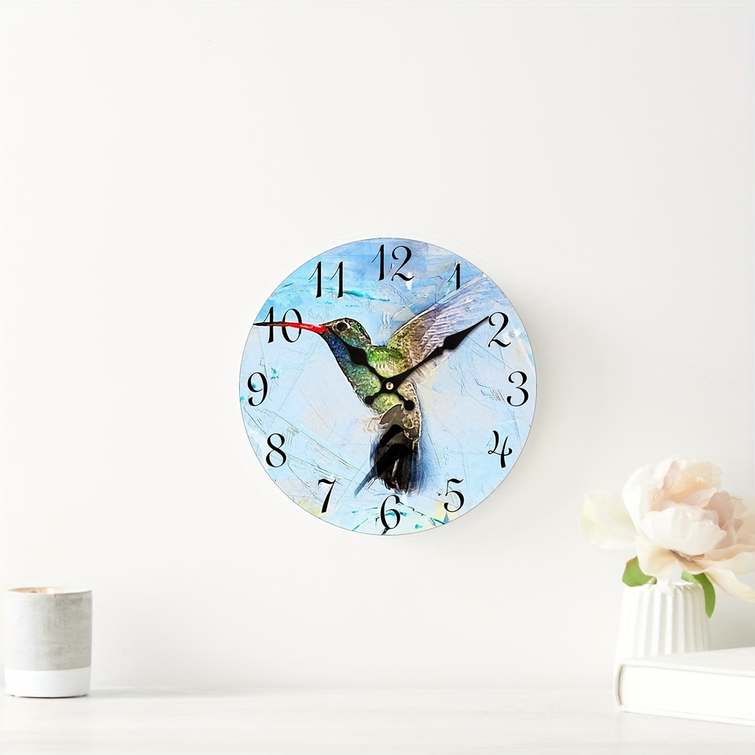 Watercolor Flying Hummingbird Bird Round Wall Clock Oil - Temu