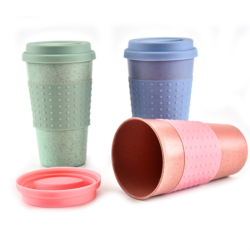 Wheat Straw Cup with Lid Cup Water Bottle Portable Tote Travel Cup Plastic  Drinking Water Cup Coffee Bottle Water Bottle Cup