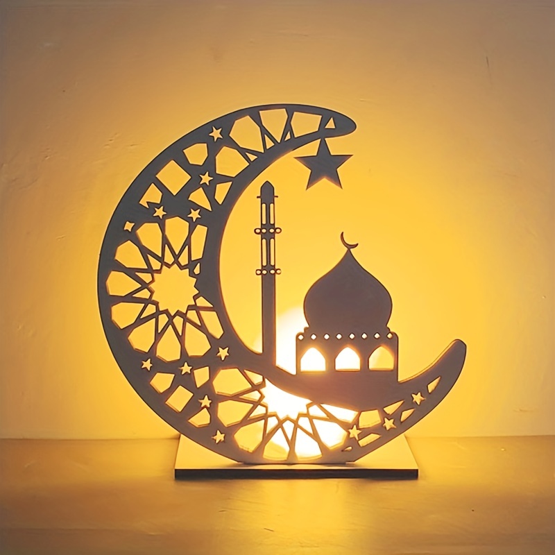 8 Styles DIY Wooden Ramadan Decorations Moon LED Candle Lamp Muslim Islam  Eid Crafts Ornaments