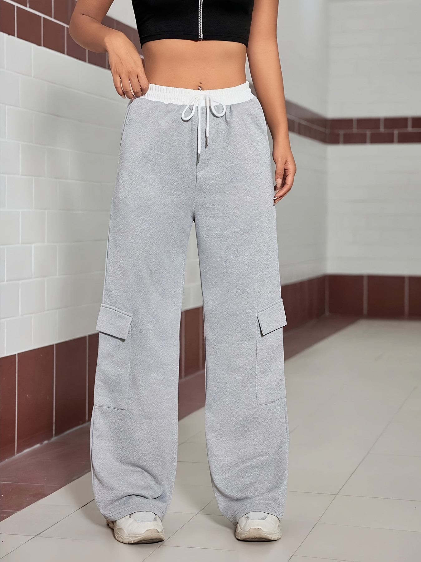  Women Wide Leg Sweatpants Cozy Fleece Boyfriend Basic Wide  Sweatpant Causal Drawstring High Waist Baggy Straight Leg Joggers with  Pockets Loose Workout Athletic Trousers Comfortable Lounge Pants :  Clothing, Shoes 