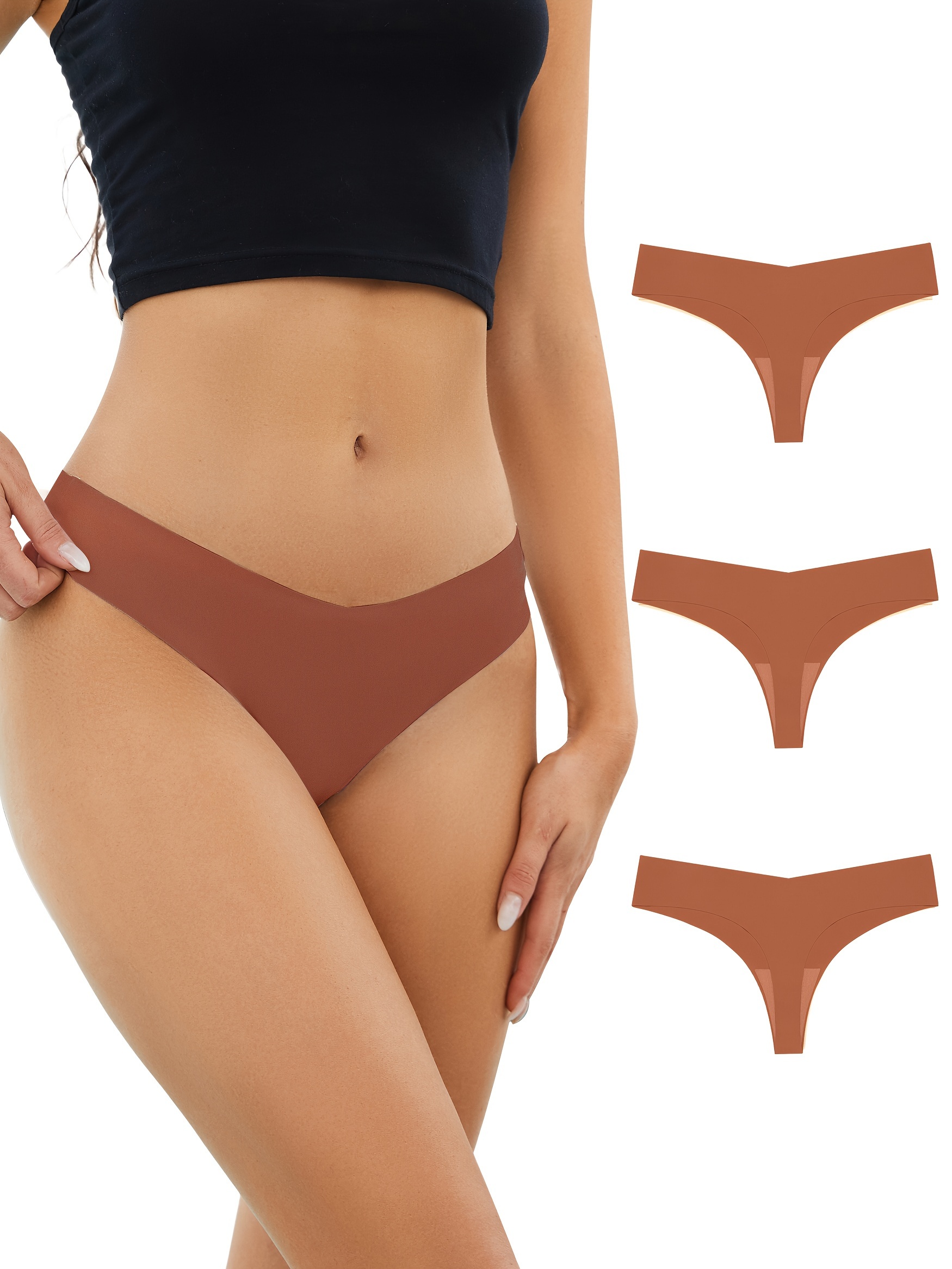 3pcs High Waist Thongs, Soft & Comfy Stretchy Intimates Panties, Women's  Lingerie & Underwear