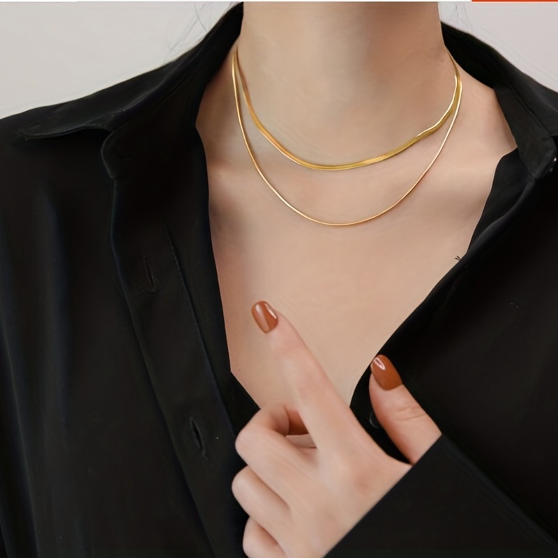 Women Sexy Fashion Jewelry Long Necklace Gold Metal Chain Double
