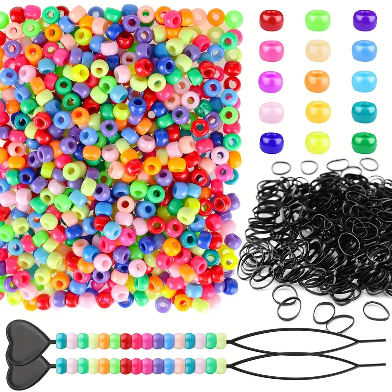 406 Pcs Hair Beads Set for Kid Hair Braids Including 200 Plastic Pony Beads  200 Elastic Rubber Bands 5 Quick Beader and 1 Rattail Comb for Girls and Kids  Hair Braids Blue Ocean