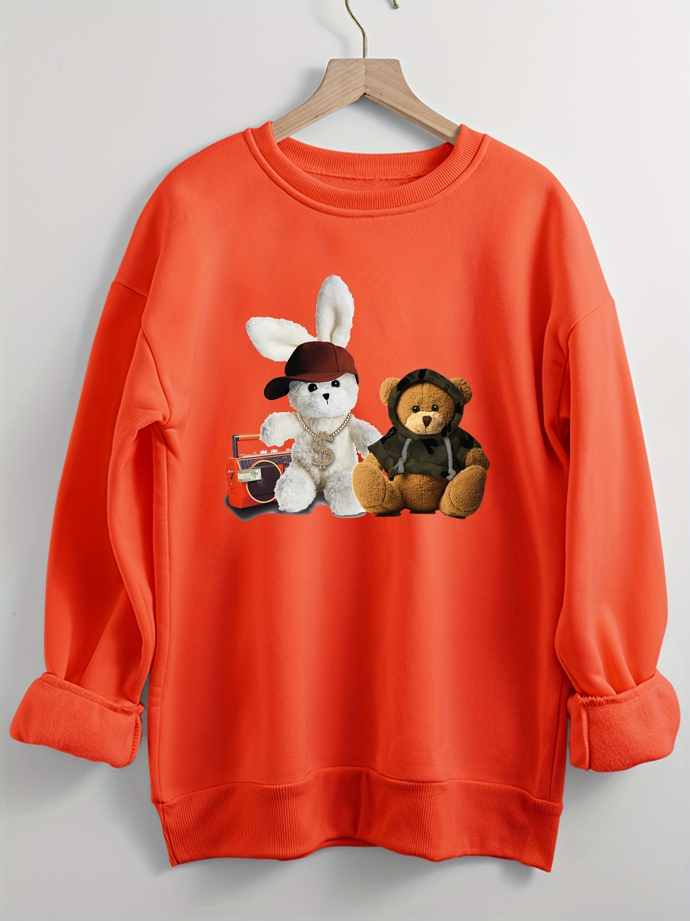 Bear Rabbit Print Casual Loose Long Sleeved Sweatshirt Temu Canada