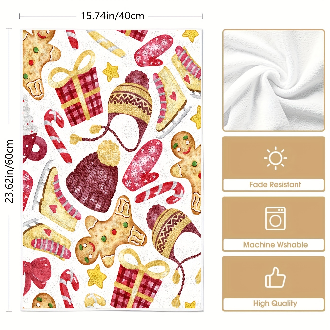 Christmas Pattern Dish Towels, Soft Absorbent Fingertip Towel