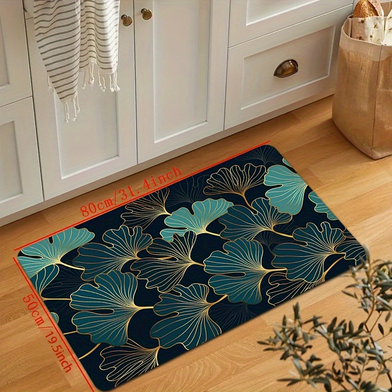 TEMU Tapis de salle de bain antidérapant 1 pièce, série Feuille à bordure dorée et , motif feuille de ginkgo, tapis de salon, tapis de chambre