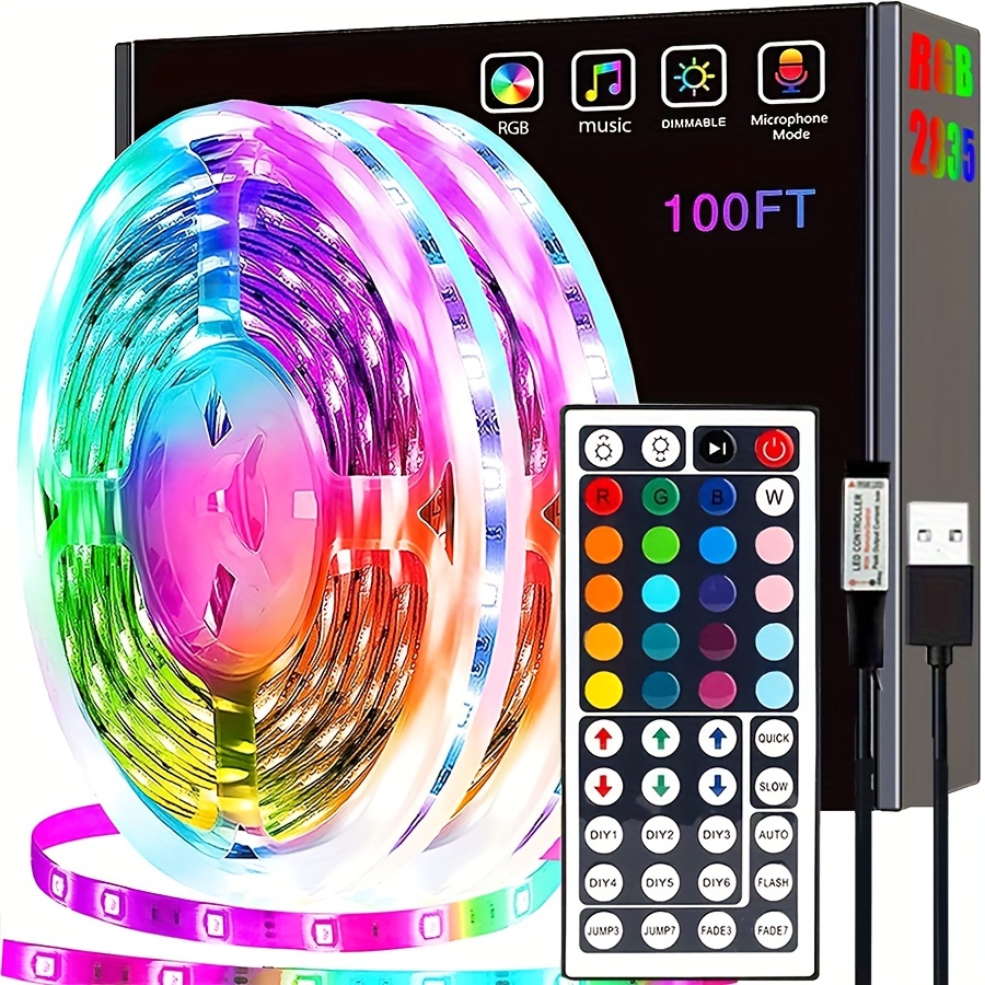 98.4Ft 65.6 32.8 Feet LED Strip Light RGB 2835 Color Changing Light Strip Smart Light Strip Night Light Controlled By A 44 key Remote Control Suitable For Decorating Living Room Christmas Party