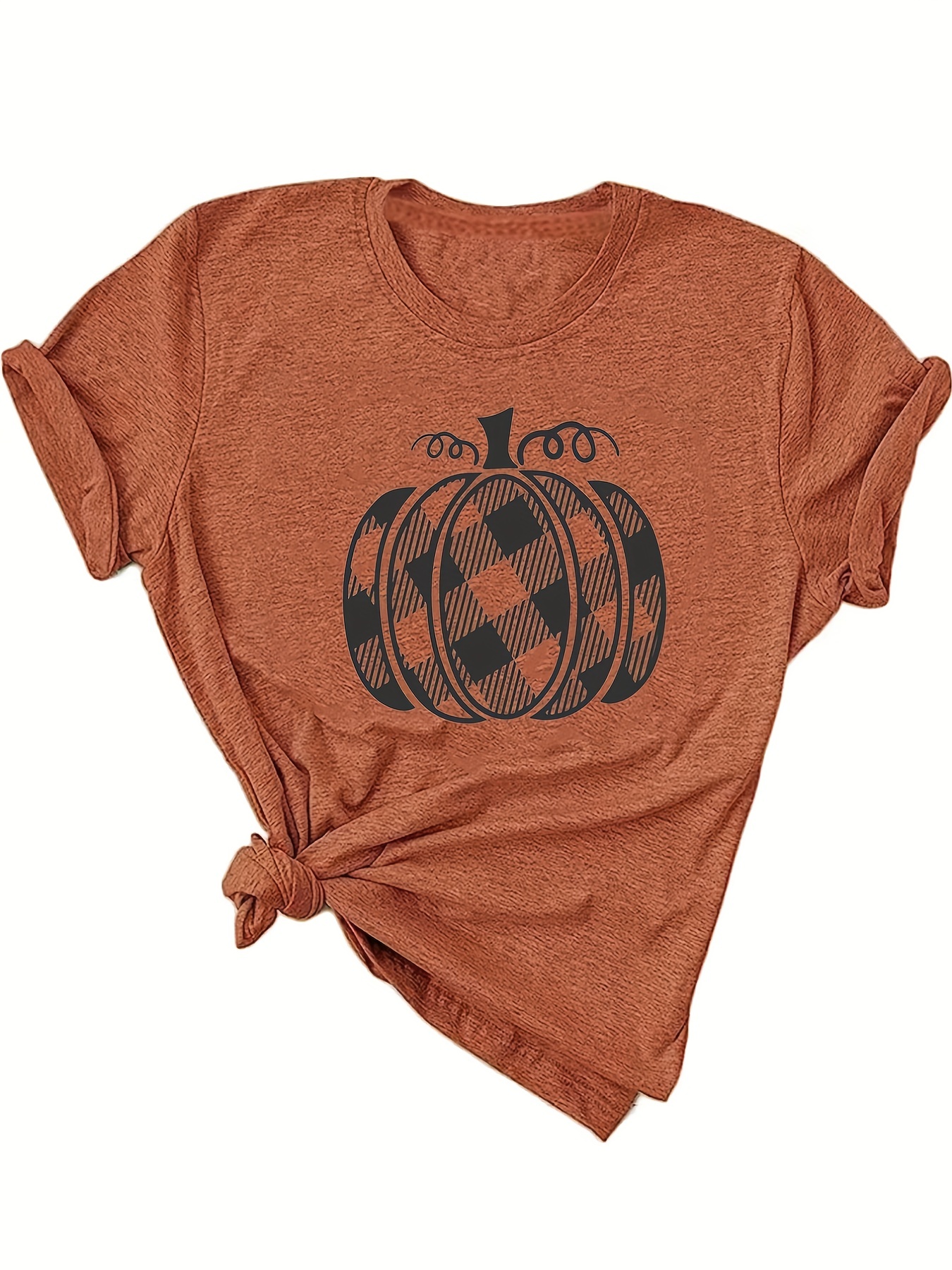halloween pumpkin print crew neck t shirt camiseta Temu - Main Image