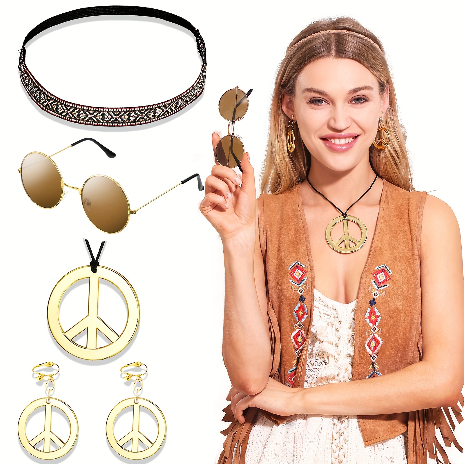 Set di costumi hippie, set di accessori per costumi hippie da donna anni  '60 '70, include