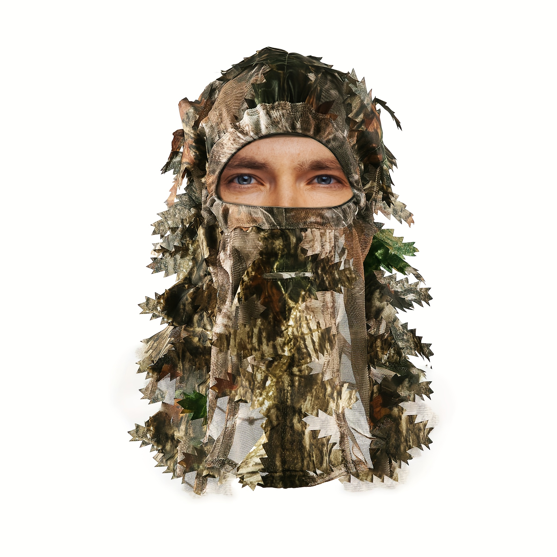 Temu 1pc Camouflage Mask, Outdoor Camping Hunting Training 3D Leaf Mask Hat, Camouflage Head Cover Masks, Outdoor Hunting Fishing, Breathable Headgear