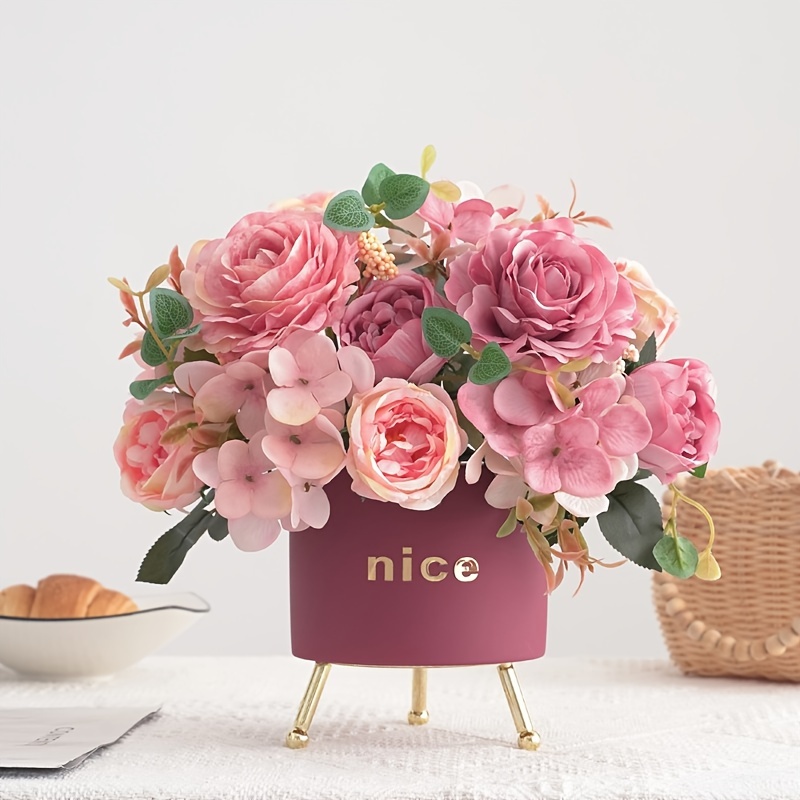 Tabletop Fake Flowers for Decoration, Rose Bouquet, Artificial Floral –  MyGift