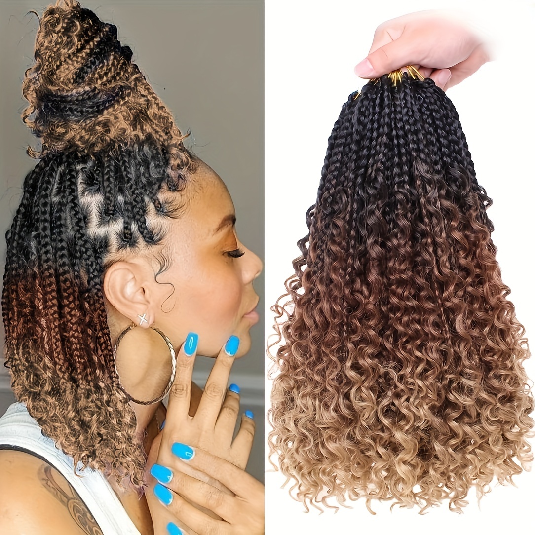 2PCS Box Braid French Curly Braiding Hair Extensions Curly Ends Goddess  Crochet Braids Hair for Black Women Crochet Goddess Box Braids,1b,18inch