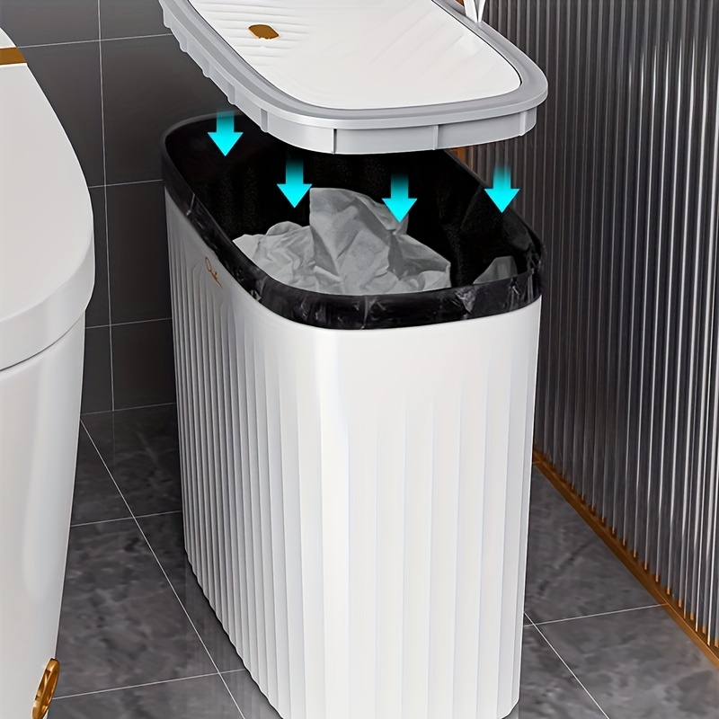 Plastic Garbage Bin Slim Trash Can With Press Open Lid - Temu