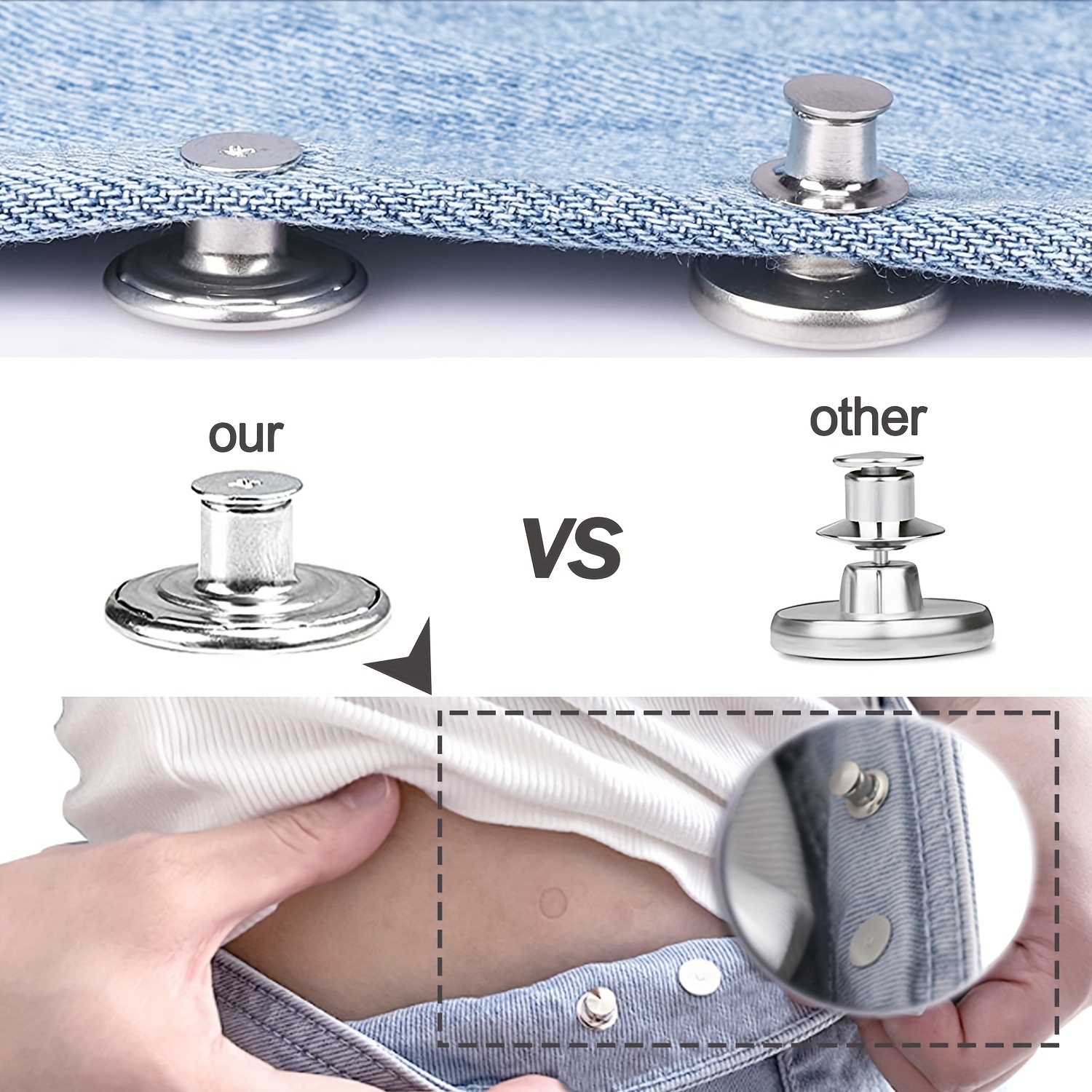 3x 17mm Replacement Jean Buttons, No Sew Instant Button Detachable